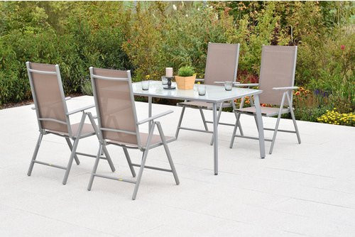 MERXX Gartenmöbel-Diningset Amalfi, 5-teilig aus Aluminium und Glas, braun, Tisch B: 150 cm, T: 90 cm, H: 76 cm und 4 Stühle B: 50 cm, T: 50 cm, H: 90 cm - Bild 1