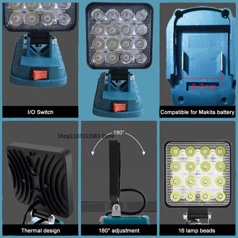 Kabellose LED-Arbeitsleuchte für Makita 14,4 V-18 V Li-Ionen-Akkus, Blaue SMD-Campinglampe und Notbeleuchtung - Bild 5