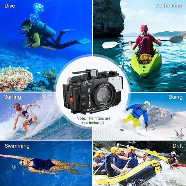 KaiSai Wasserdichtes Unterwasser-Schutzgehäuse für Olympus TG-7 Action-Kamera, Schwarz, 52mm Anschluss - Bild 1