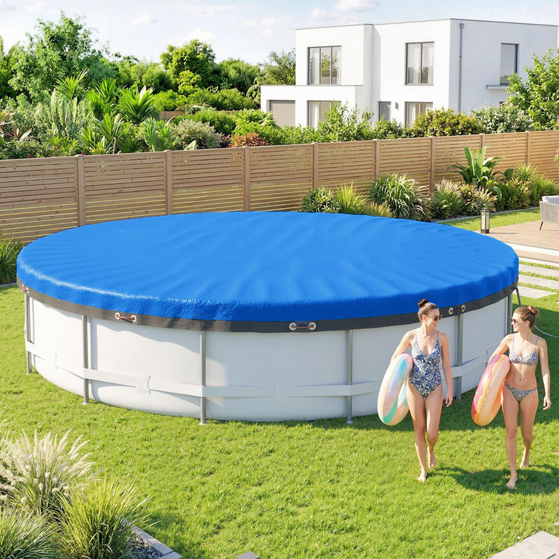 Outsunny Poolabdeckung rund Blau Ø 550 cm wasserdichte Poolplane mit Sicherungsseil für Sommer und Winter - Bild 2