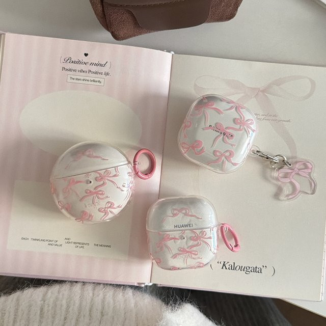 Transparente Kopfhörer-Schutzhülle im Ballett-Stil mit rosa Schleife und Anhänger für Samsung Galaxy Buds 4 Pro, 3 Pro, 2 Pro, FE und Live - Bild 1