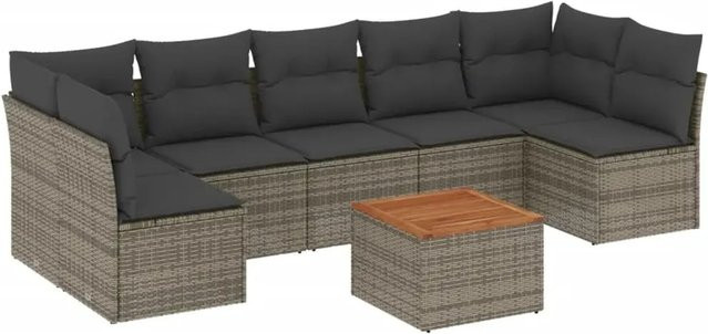 vidaXL 8-teilige Garten-Sofagarnitur in Grau aus Poly-Rattan mit Kissen und Stauraum - Bild 1