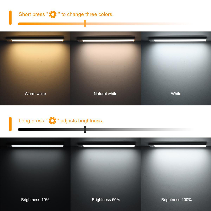 Lcamaw Lighting LED-Unterschrank-Spot mit PIR-Bewegungssensor, USB wiederaufladbar, weißes Aluminium-Nachtlicht mit Magnetbefestigung für Küchenregal und Kleiderschrank - Bild 4