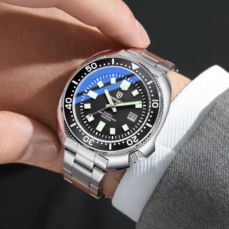 Qingxiya Armbanduhr Quarz, Edelstahl, Schwarz, Herren - Bild 5
