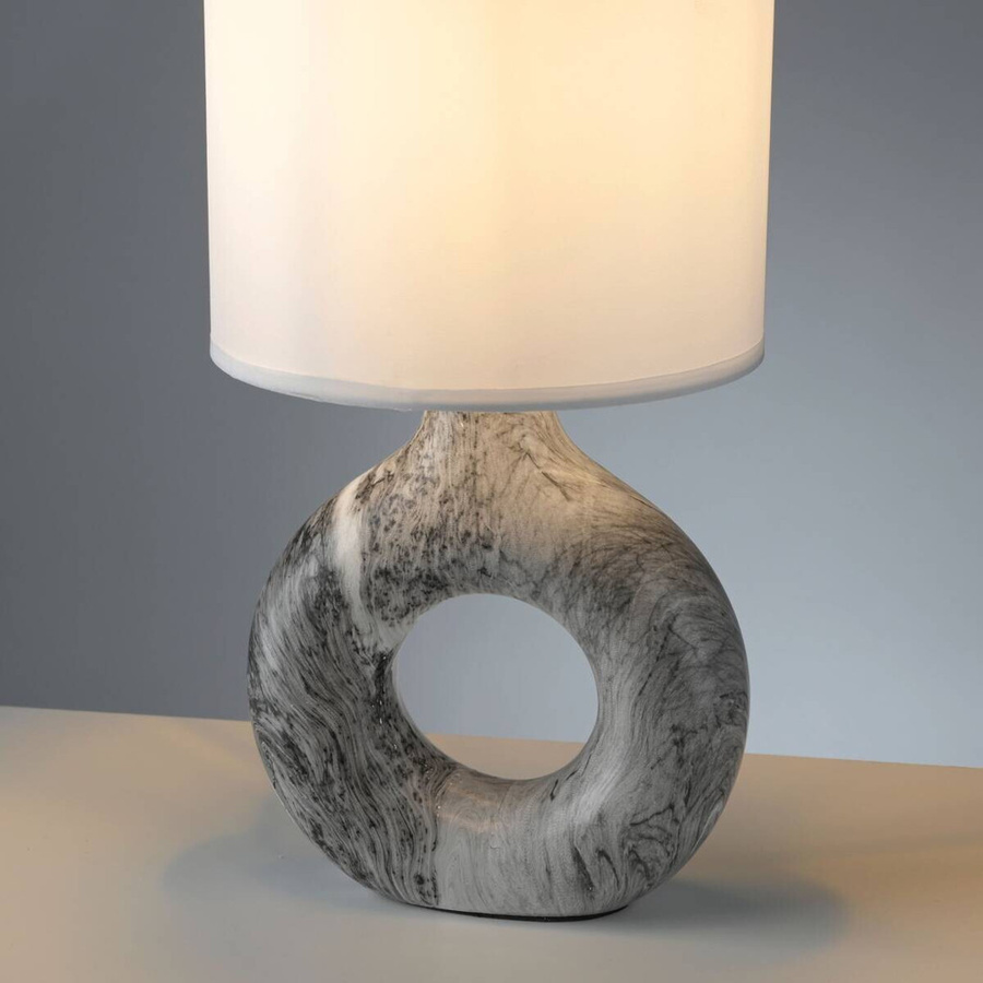 Just Light Tischleuchte Carara in Weiß mit Marmoroptik aus Keramik und Stoff, E27, Höhe: 30 cm, Breite: 16 cm, Tiefe: 16 cm - Bild 2