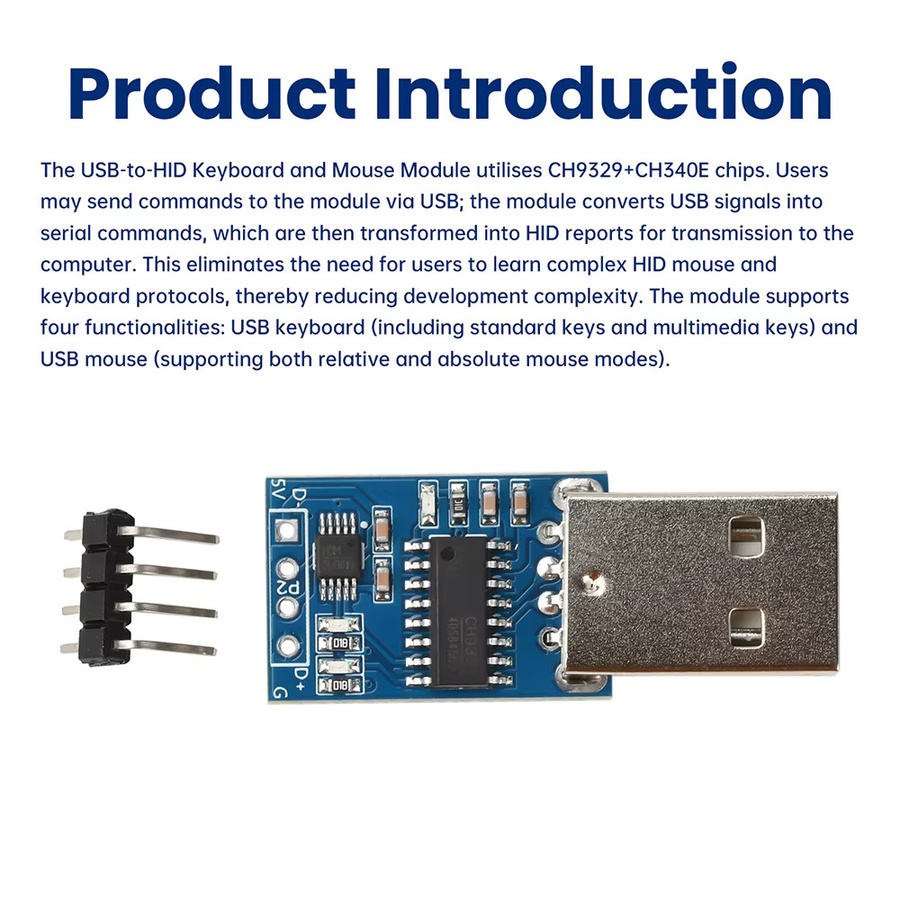 diymore CH9329 Modul USB 2.0 zu Standard USB-HID Tastatur Gerätemodul mit 5V Schnittstelle in Blau - Bild 3