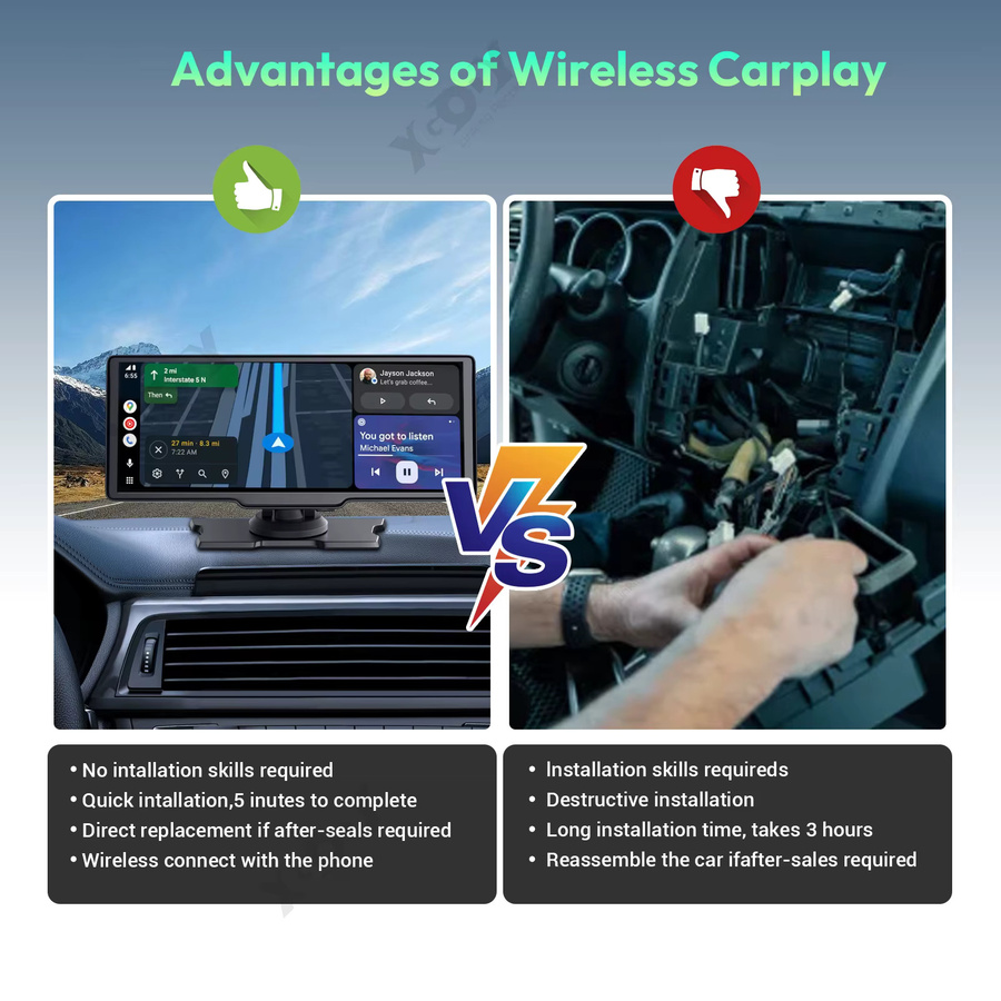ESSGOO 10,26 Zoll Dashcam mit 1080P Full HD, kabelloses Apple CarPlay und Android Auto, Dual-Objektiv Videorekorder mit WIFI und Bluetooth, Schwarz - Bild 4