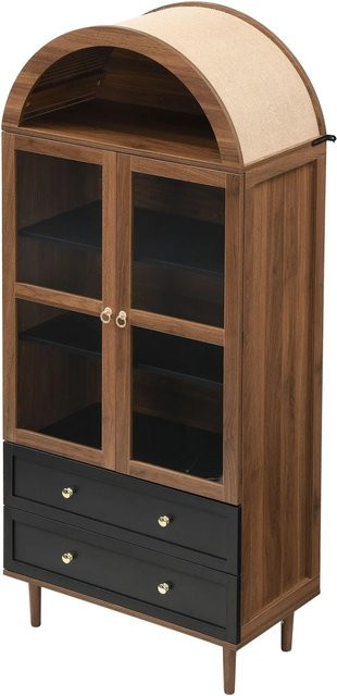 okwish Kommode mit gewölbtem Glas und verstellbaren Regalen in Schwarz, B/T/H: 70 x 38 x 165 cm - Bild 1