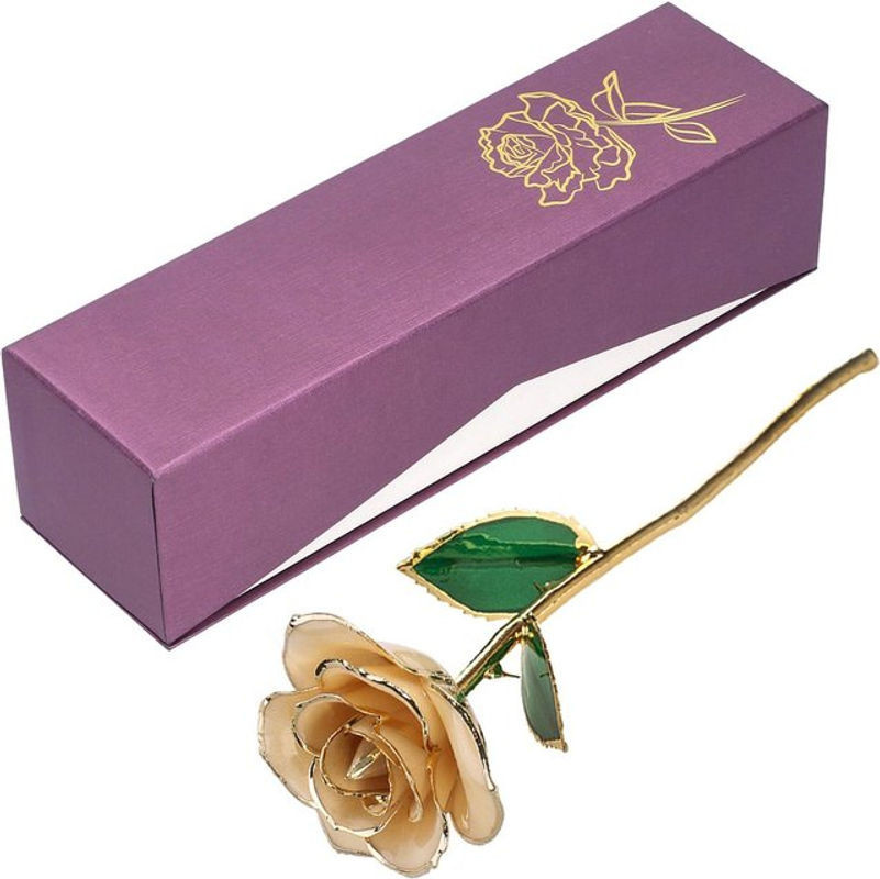 OutsideWorld Ornament Goldene Rose 24K vergoldet aus Metall und Kunstharz in Gold und Grün - Bild 1