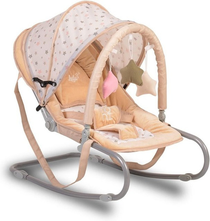 Moni Babywippe Lulu in Beige mit verstellbarer Sitzposition, Spielbogen und Tragehenkel aus Metall