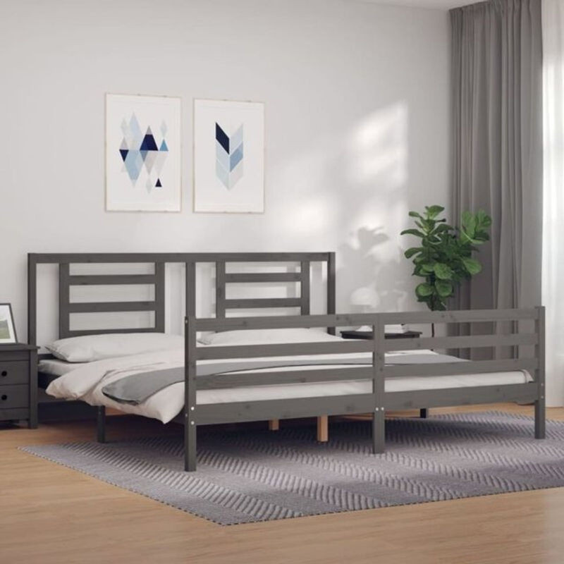 Massivholzbett aus Kiefer mit Kopfteil von Vidaxl in Grau, B/T/H: 200 x 200 x 100 cm - Bild 1
