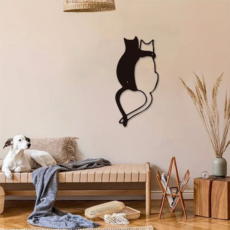 HELLOYOUNG Wanddekoration aus Metall in Schwarz mit Katze und Herzschwanz für Katzenliebhaber - Bild 1