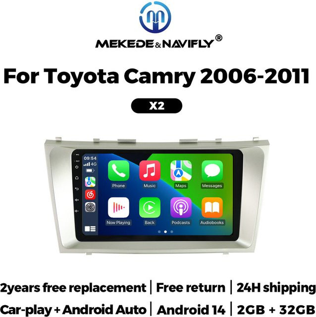 TomoStrong Android 14 Autoradio mit GPS und Wireless Carplay für Toyota Camry 7 XV 40 50 (2006 - 2011), 2GB RAM, 32GB Speicher, Schwarz - Bild 1