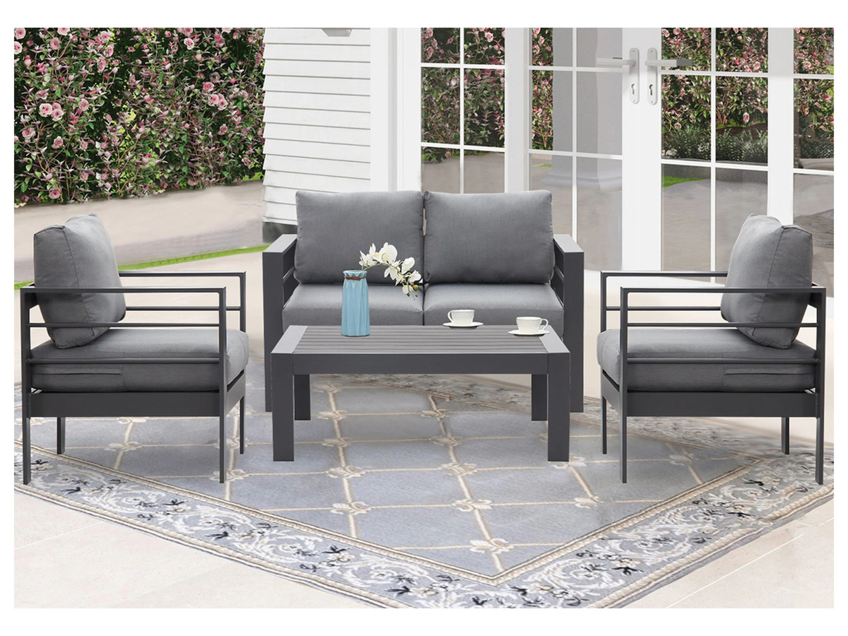 MEXO Gartenmöbel Lounge-Set Genua aus Aluminium für 4 Personen in Grau mit Polstern - Bild 2