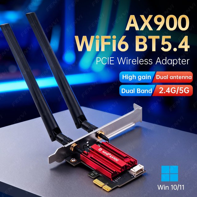 Fenvi AX900 WiFi 6 PCIe Netzwerkkarte mit Bluetooth 5.4, Dualband 2,4GHz/5GHz, 900Mbps Drahtlose Netzwerkkarte für Desktop-PC, kompatibel mit Windows 10/11 - Bild 1
