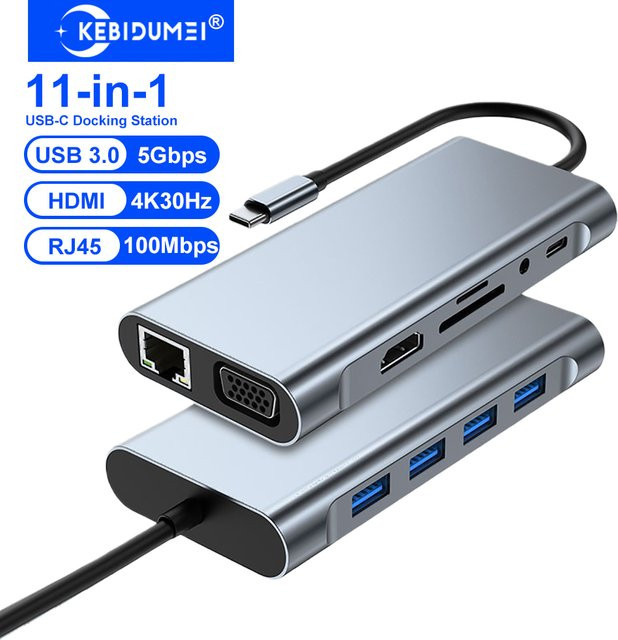 KEBIDUMEI 11-Port USB-C Dockingstation mit HDMI 4K UHD und USB 3.0 für PC, Laptop und Macbook - Bild 1