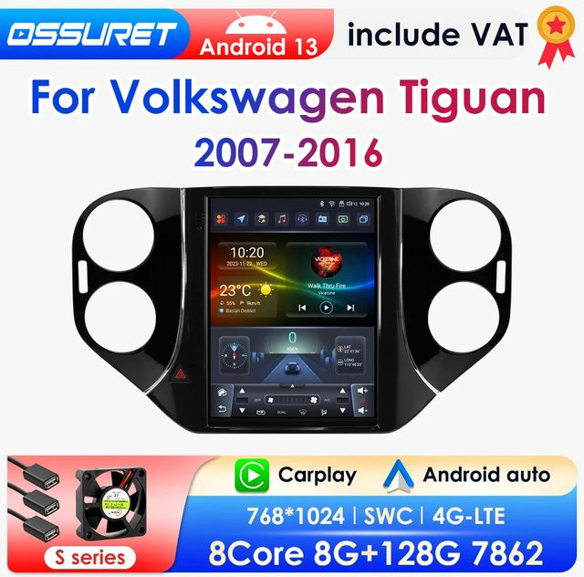 OSSURET Android 13 Autoradio mit 9,7 Zoll Display für VW Volkswagen Tiguan 2013-2017, Multimedia-Player mit GPS, Carplay und Rückfahrkamera, Schwarz - Bild 1
