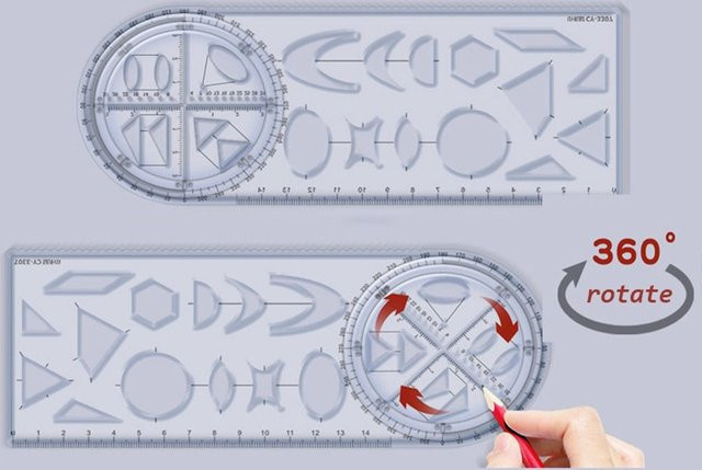 Rotierender Schreibtisch-Winkelmesser aus transparentem Kunststoff für Schule und Büro als kreatives Geometrie-Zeichenwerkzeug und Lerninstrument - Bild 1