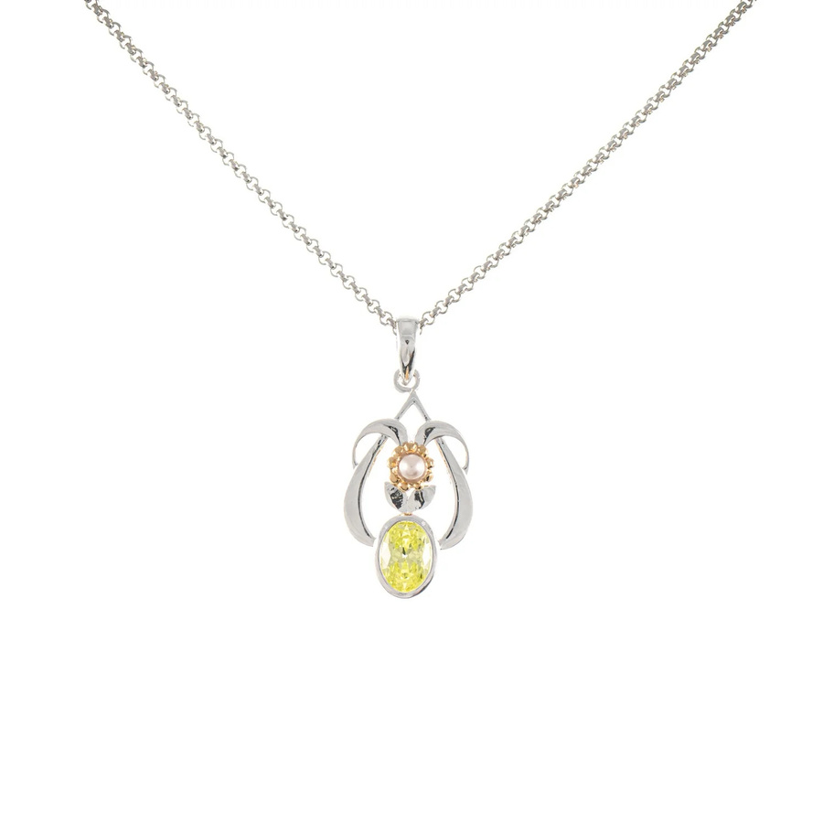 Anhänger mit Kette 925 Silber, teilvergoldet, Zirkonia, Perle - Bild 1