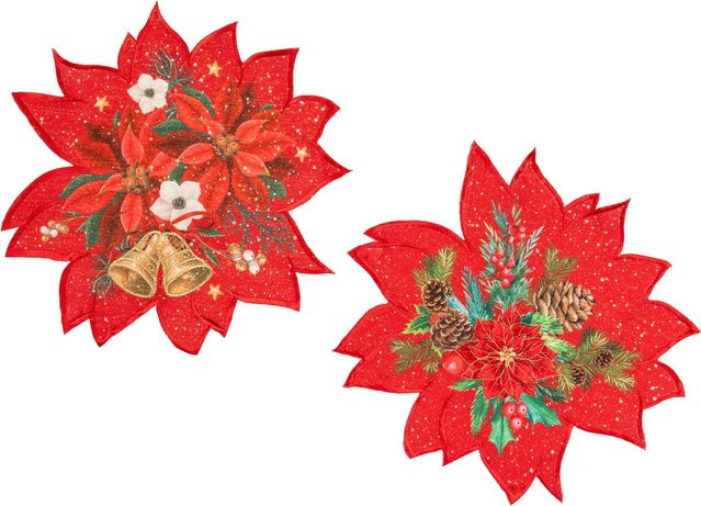 2er-Set Tischdeckchen Weihnachtsstern von viva domo in Gold, Rot und Multicolour mit Sternen-Design - Bild 1