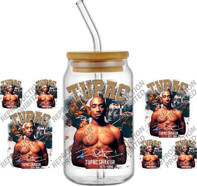 Tupac 2Pac UV DTF 3D Transferfolien-Aufkleber für Glasdosen und DIY-Projekte, Multicolour - Bild 1