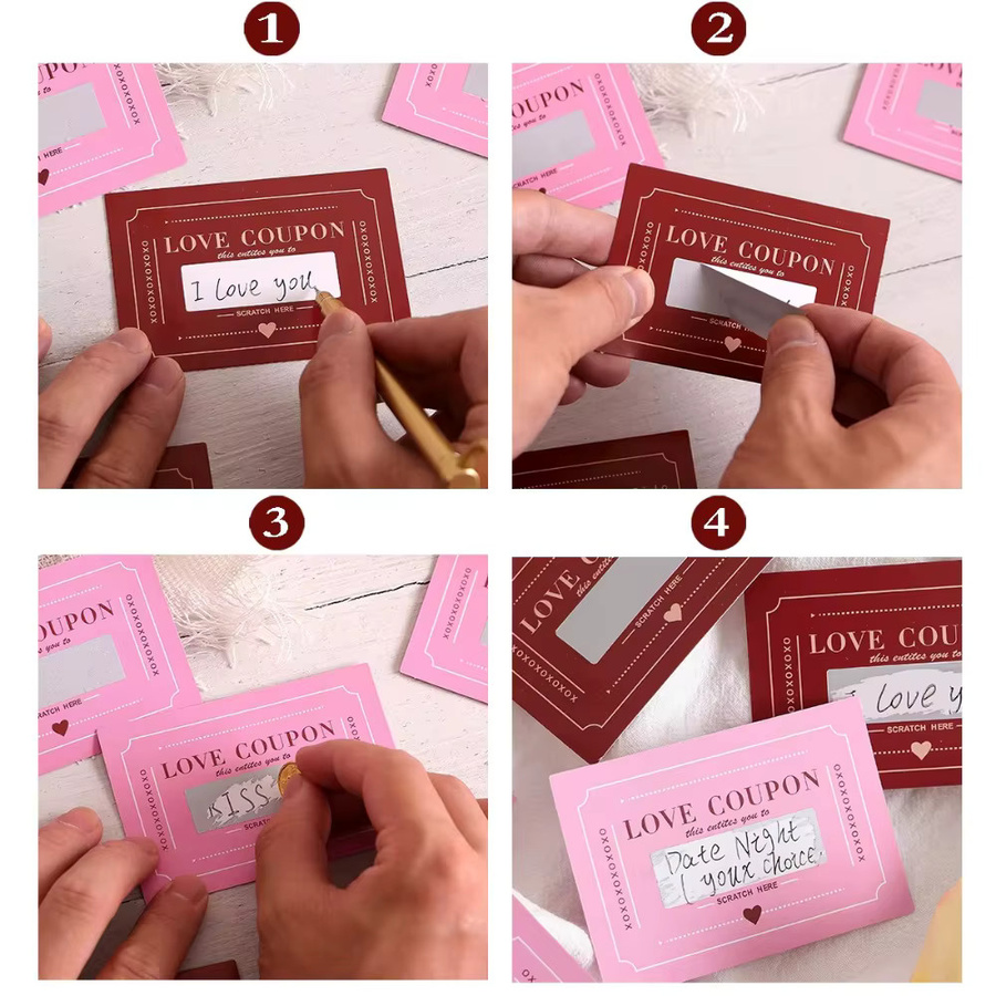 10-teiliges Set Rubbelnde Liebesgutscheine in Pink zum Selbergestalten als kreatives Geschenk für Valentinstag oder Geburtstag - Bild 3