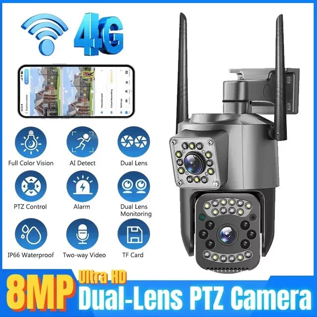 Luxuglow 8MP 4K PTZ Dual Objektiv Überwachungskamera mit WLAN und 4G SIM-Karte, Wasserdichte Outdoor CCTV Kamera mit Nachtsicht und automatischem Personen-Tracking in Grau - Bild 1