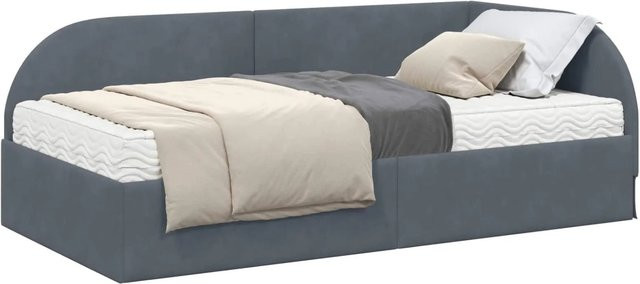 vidaXL Eckbettgestell mit 2 Matratzen und Kopfteil in Grau Samt, B/T/H: 204 x 100 x 104 cm - Bild 1
