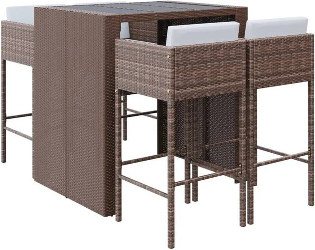 vidaXL 5-tlg Gartenbar-Set aus Poly Rattan mit Kissen in Braun - Bild 1