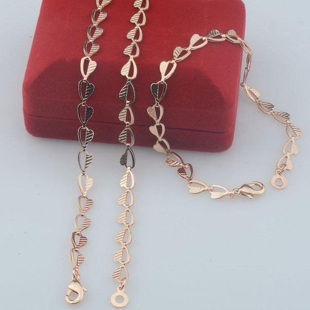 Halskette und Gliederarmband Set, 585 Roségold, Damen, Halb geschnitztes Herz - Bild 1