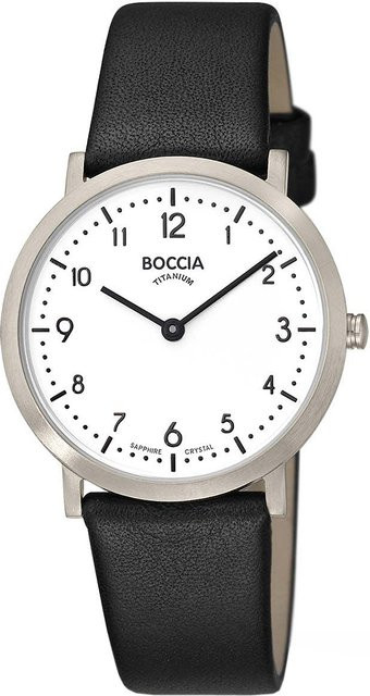 Boccia Damenuhr, Quarz, Titan, 34 mm, Leder, Weiß, 5 ATM - Bild 1