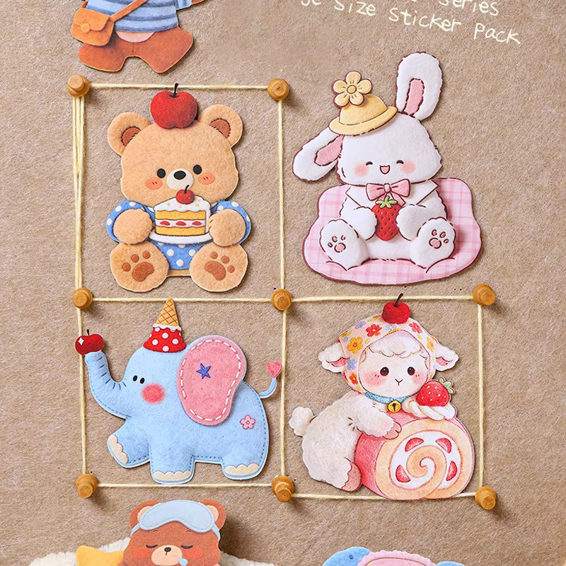 Mr.Paper Kawaii Tier-Filzaufkleber in Multicolour, 10 Blatt pro Packung, flauschige großformatige Aufkleber für Journal, Scrapbooking und DIY Deko - Bild 1