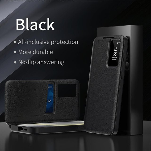 Samsung Galaxy A57 5G S-View Premium PU-Leder Brieftaschenhülle in Schwarz - Bild 1