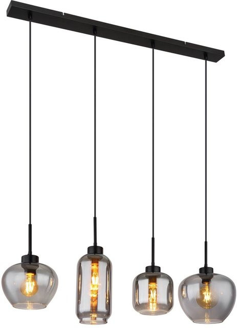 Globo Pendelleuchte modernes Design in Schwarz aus Metall mit transparenten Gläsern, 4-flammig, E27, B/H/T: 24 x 120 x 99,5 cm - Bild 1