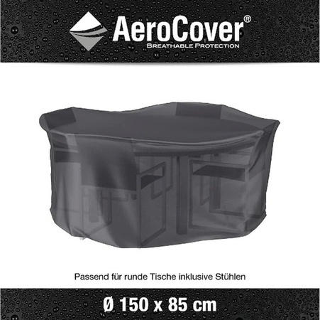Aerocover Atmungsaktive Schutzhülle für Sitzgruppen aus Ripstop Polyester, Anthrazit, Durchmesser: 150 cm, Höhe: 85 cm