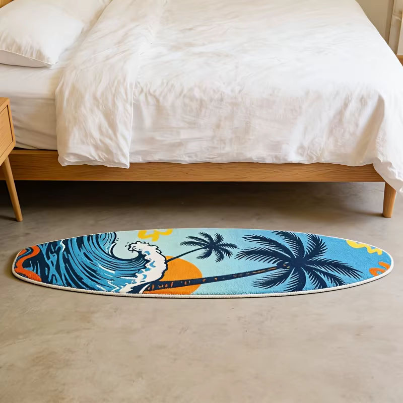 VIKAMA Hawaiian Wind Surfboard Bodenmatte, rutschfester dekorativer Teppich in Blau mit abstraktem maritimen Design für Schlafzimmer und Wohnzimmer, Breite: 120 cm - Bild 2