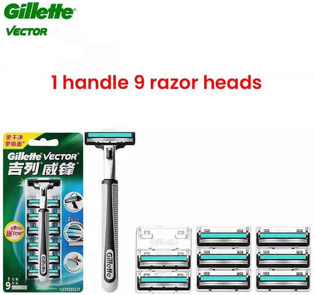Gillette Vector Rasierer, 1 Griff, 9 Klingen, Black - Bild 1