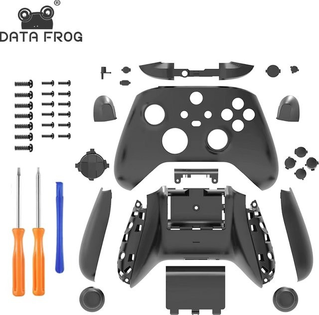 DATA FROG Komplettset Gehäuseschale für Xbox Series X S Controller in Schwarz als DIY Ersatzteil für die vordere und hintere Abdeckung - Bild 1