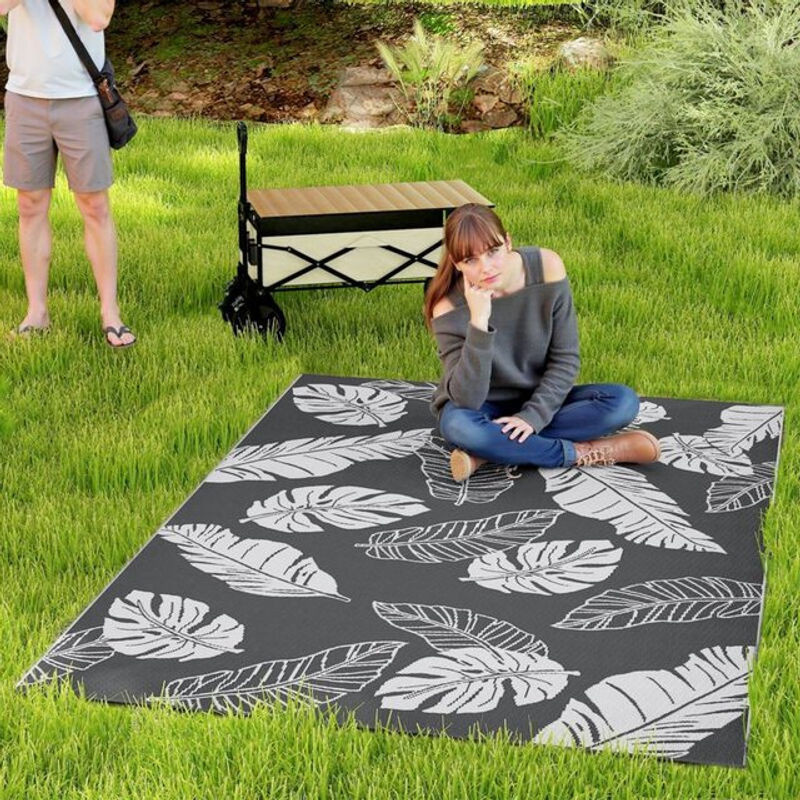 Outsunny Outdoor-Teppich mit Blumenmuster aus Polypropylen, rechteckig, Grau/Weiß, B: 182 cm, L: 274 cm - Bild 1