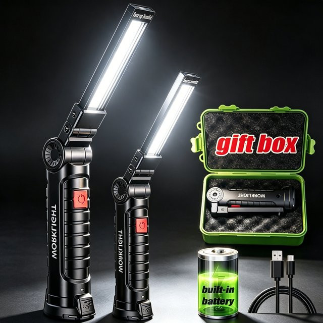 XIWANGFIRE LED-Arbeitsleuchte Schwarz mit magnetischer Basis, 360 Grad rotierbar, USB wiederaufladbar und IP45 wasserdicht - Bild 1
