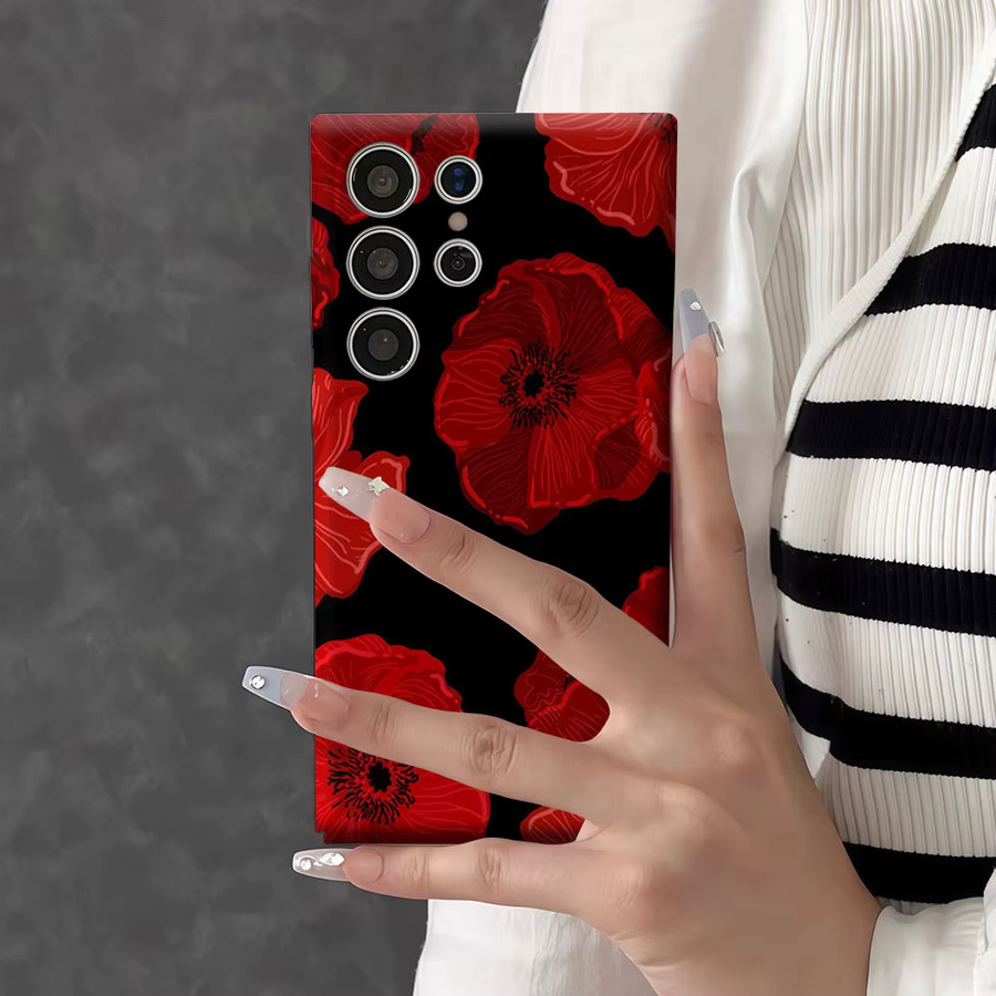 Aurbe Handyhülle für Samsung Galaxy S26 S25 S24 S23 Ultra Plus mit rotem Mohnblumen-Muster in Gothic-Optik und HD-Doppelschicht-Schutz - Bild 5