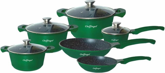 Cheffinger 10-teiliges Kochgeschirr-Set aus Aluminium-Guss mit Antihaftbeschichtung in Grün für Induktion - Bild 1