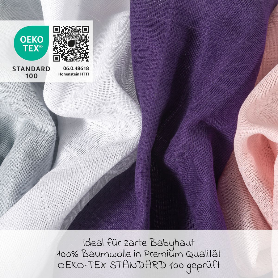 Makian Mulltuch Spucktuch Pflegetuch 4er Pack aus Baumwolle in Lila und Puder, B/B/B: 30 x 30 cm - Bild 2