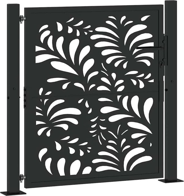 vidaXL Gartentor Schwarz aus verzinktem Stahl mit Wellen-Design B: 105 cm, H: 106 cm - Bild 1