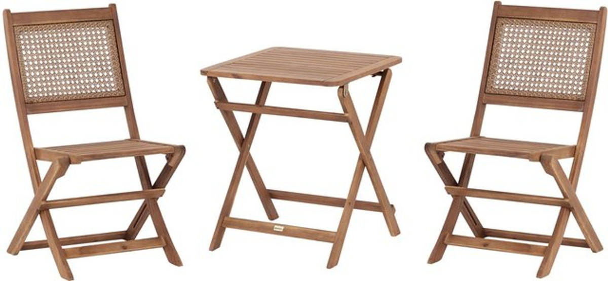 BELIANI Balkonset aus Akazienholz in Braun, 3-teilig klappbar mit Wiener Geflecht und Lattenoptik für Outdoor und Indoor - Bild 1
