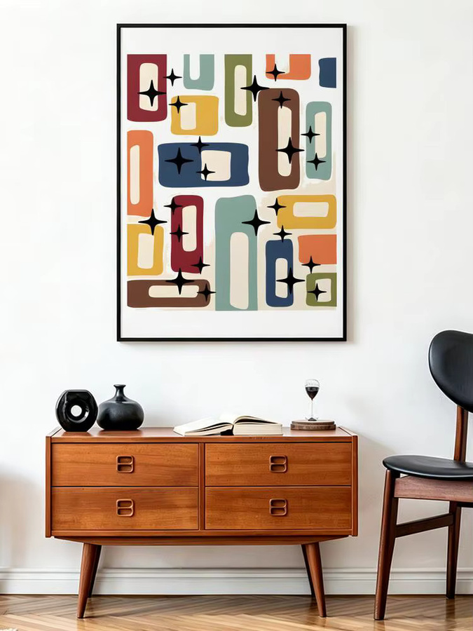 Selbstklebendes Aquarell-Poster mit abstraktem Pinselstrich-Design in Weiß und Multicolour als moderne Wanddekoration - Bild 4