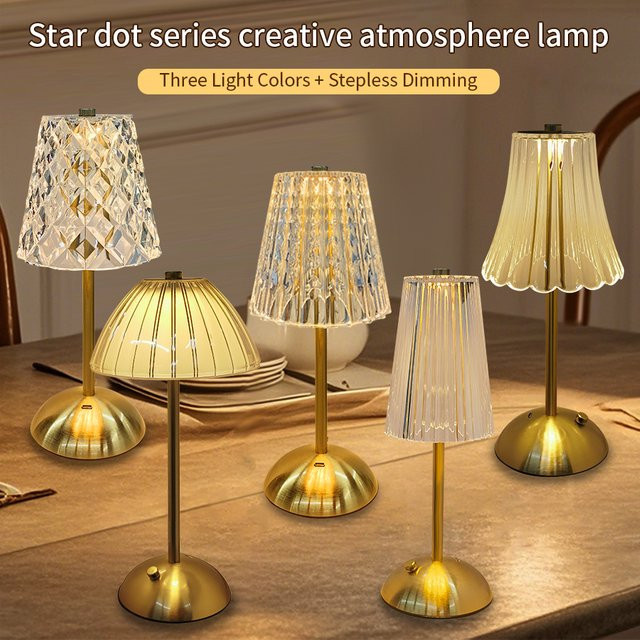 GGBEE Wiederaufladbare Touch-Tischlampe aus Kristall und Metall in Gold, dimmbar mit 3 Farbmodi, tragbares Nachtlicht für Schlafzimmer und Wohnzimmer - Bild 1