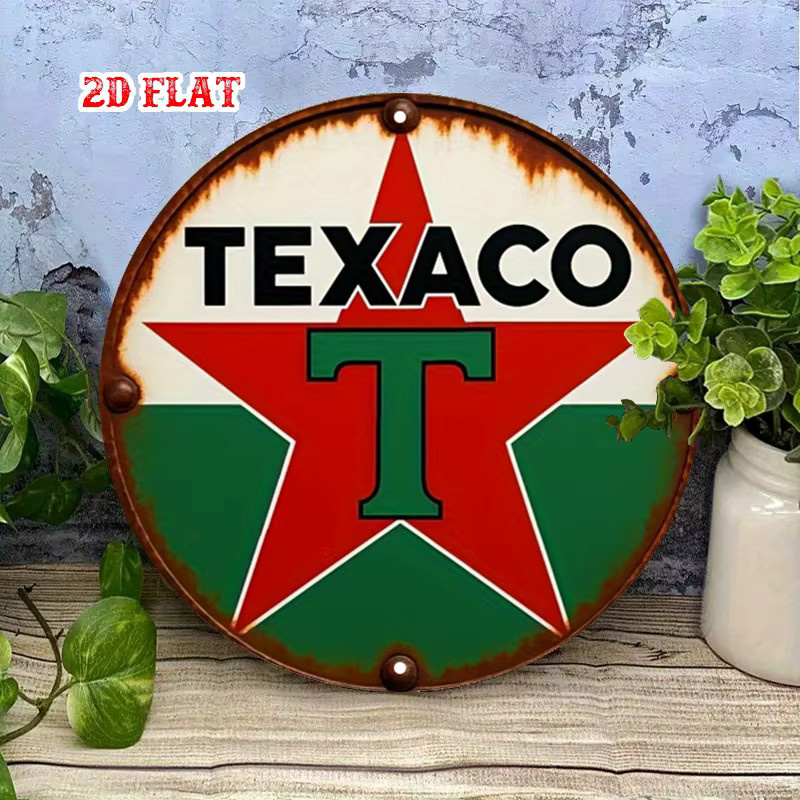 Texaco Vintage Tankstelle Metall-Wandkunst von Potdemiel, rundes Aluminium-Schild in Rot, Grün und Weiß - Bild 3