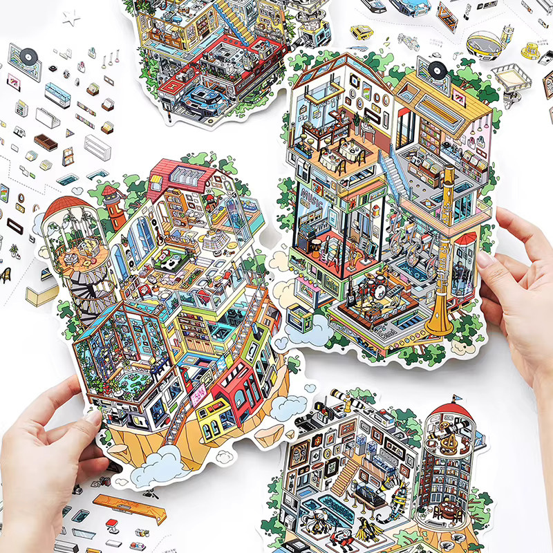 Mr. Paper Moderne Städtische Landschafts-Aufkleber aus PET in Multicolour, 3 Blätter pro Beutel, Scrapbook-Zubehör für deine Heim-Dekoration - Bild 3