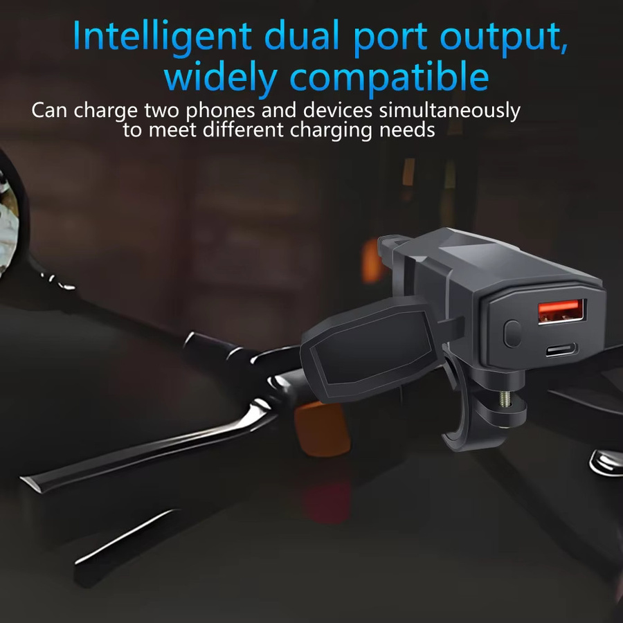Motorrad USB Ladegerät mit Voltmeter und PD QC3.0 Schnellladefunktion, Dual USB Buchse mit USB-C, wasserdicht, Schwarz, 12V Adapter für den Lenker - Bild 4